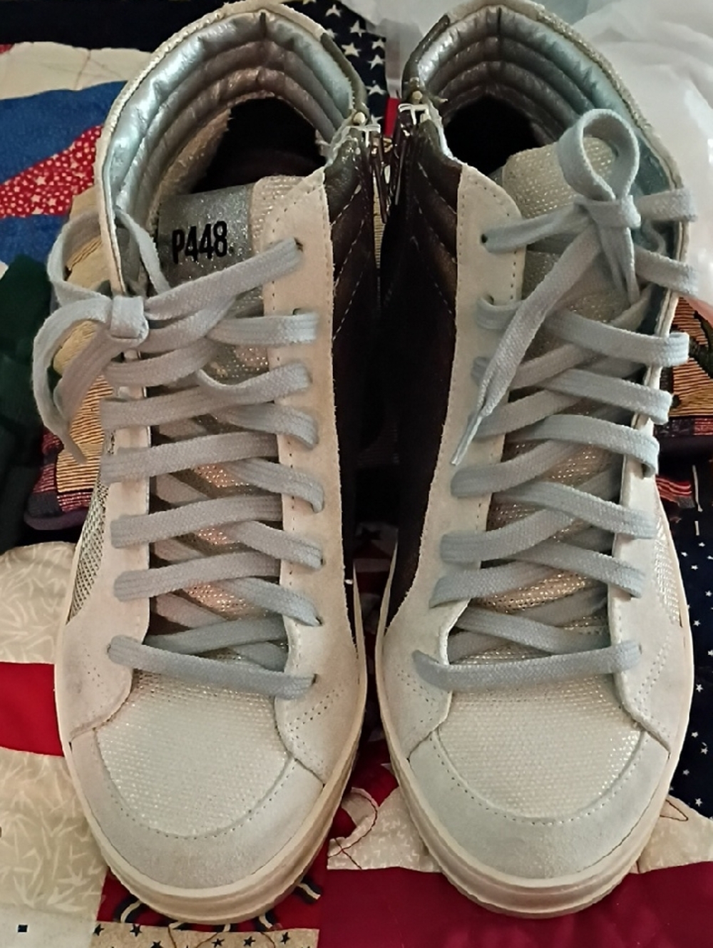 P448 Light Gray and Silver High-Top Sneakers